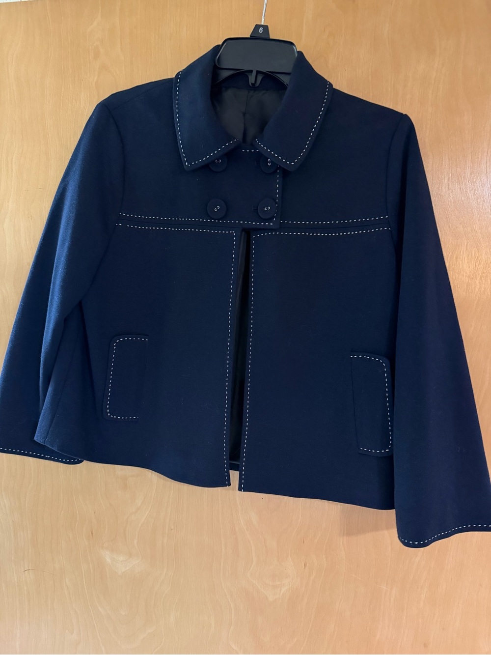 Tailored Navy Short Peacoat with Contrast Stitching